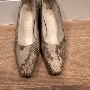 Delman Beige Snakeskin Heels